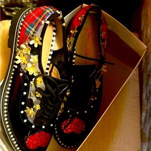 Plaid and Floral Embellished Shoes